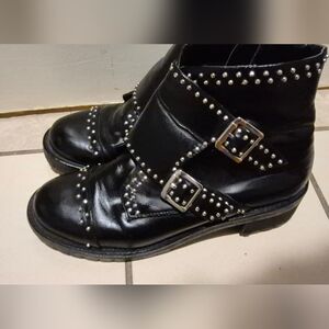 Studded Black Ankle Boots with Buckles